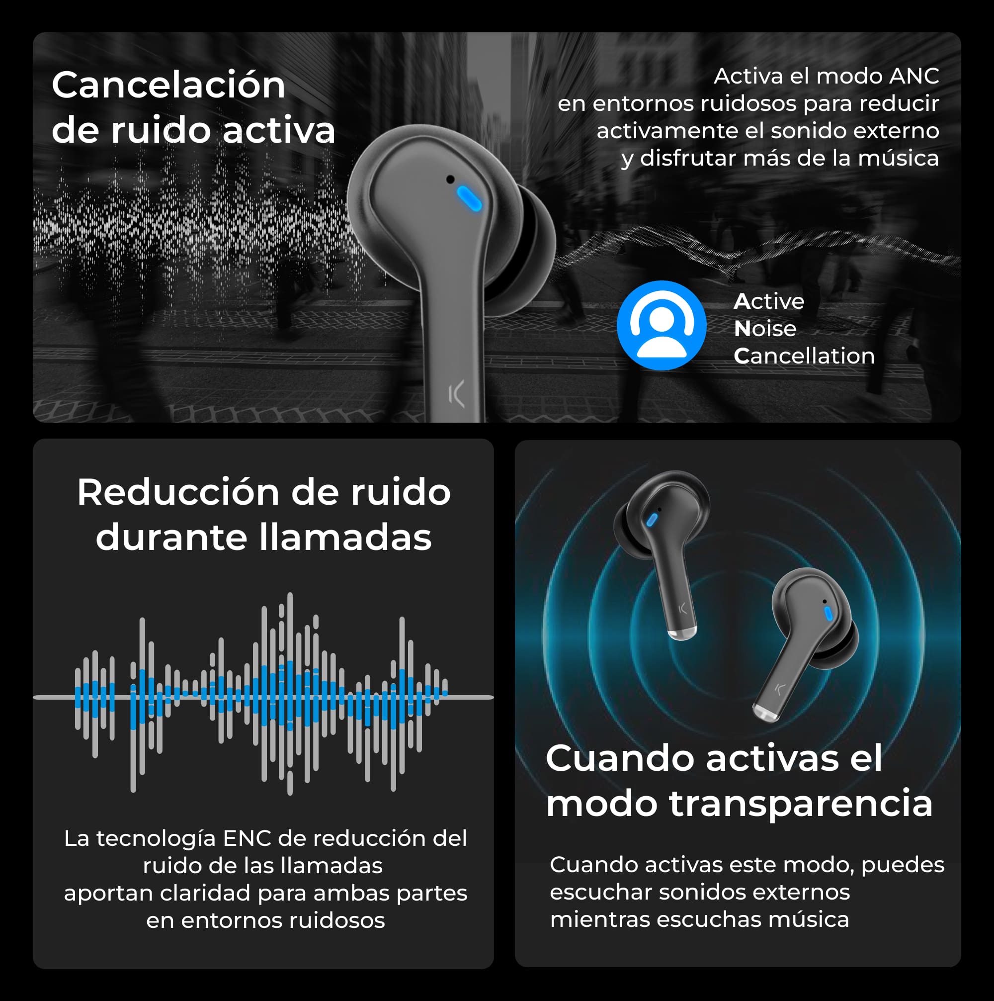  Auriculares Inalámbricos Ksix Noise Cancel 3