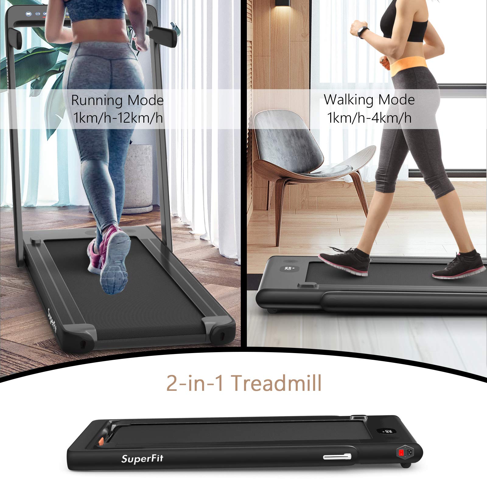 2-in-1-Klapplaufband mit Dual-Display, 2,25 PS Superfit-Elektro-Unterbau-Laufmatte