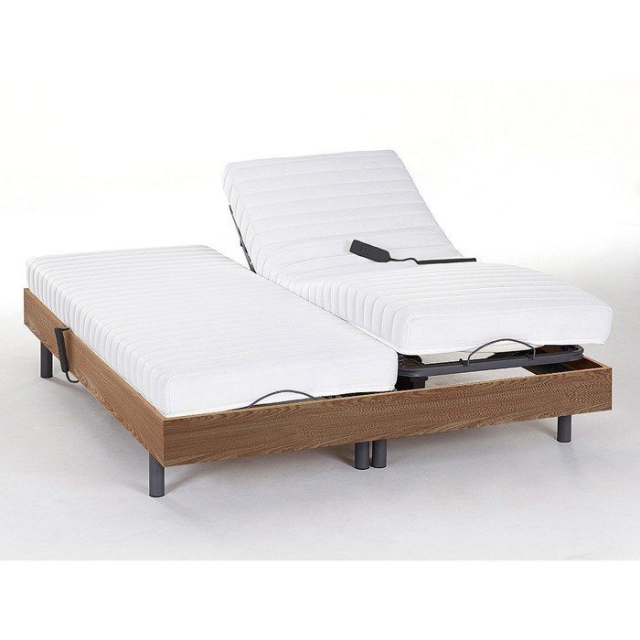 Cama eléctrica de relajación con somier de láminas y muelles + colchón de látex confort - 2 x 90 x 200 cm - Roble - PANDORA II de YSMÉE