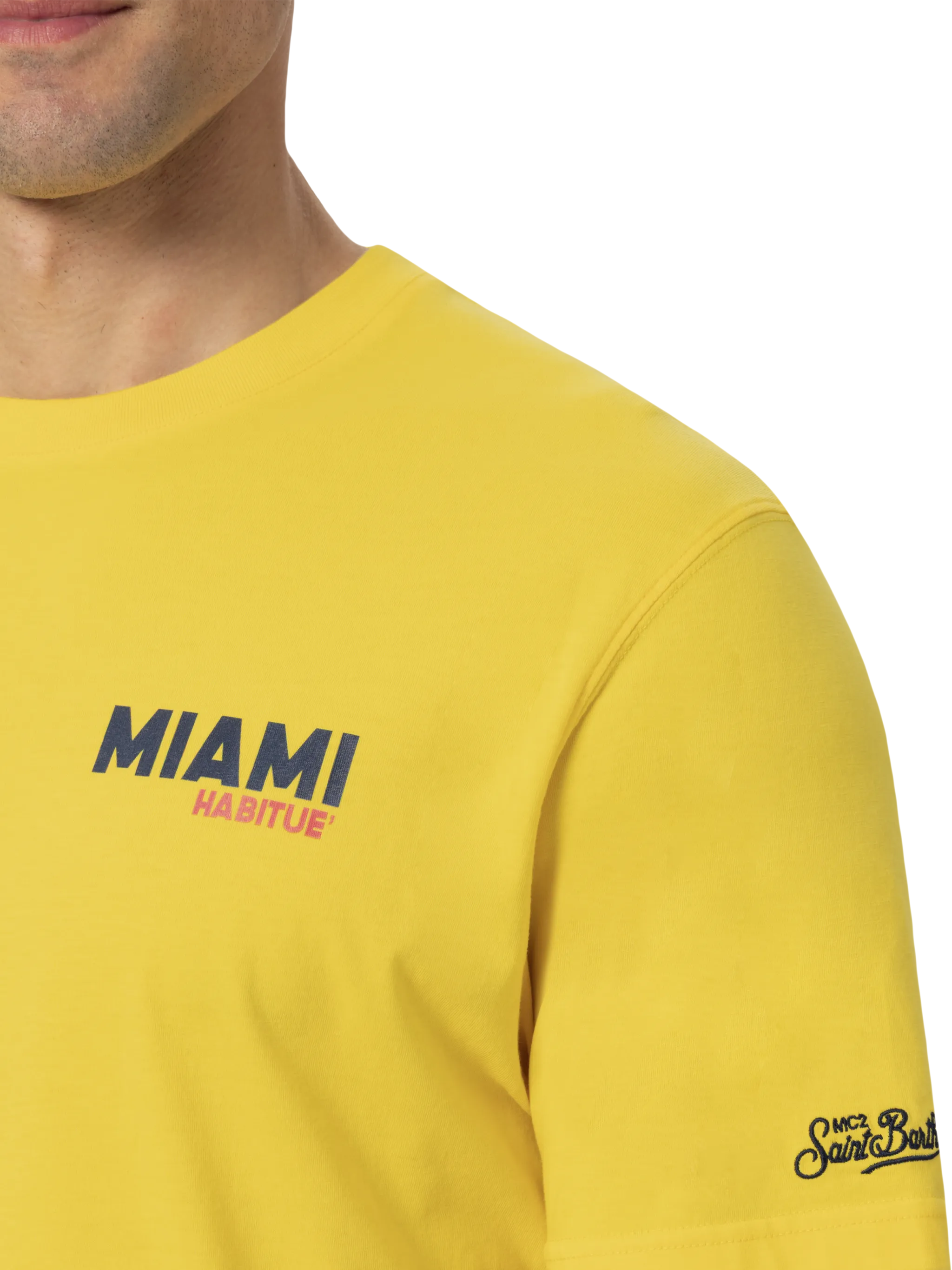Camiseta de hombre de algodón orgánico con estampado de postal de Miami