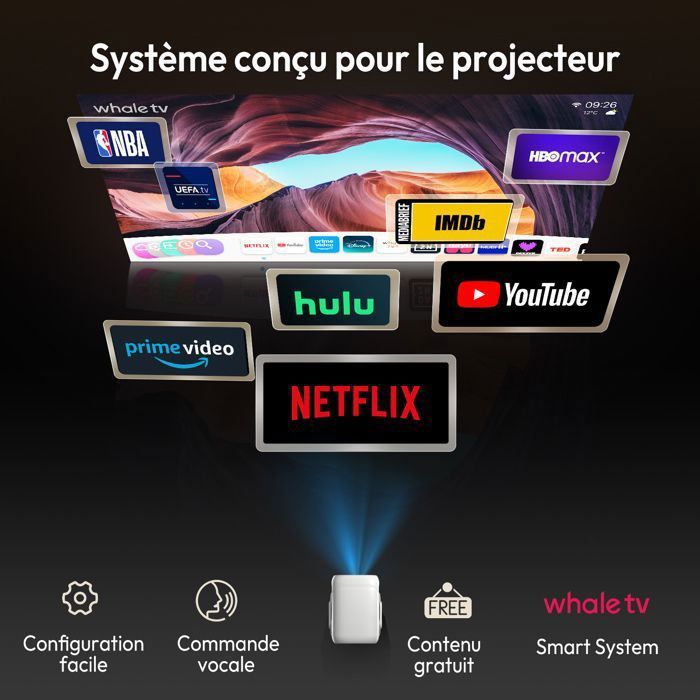 【Certificato Netflix/Autofocus】Mini proiettore portatile, supporto Full HD 1080P e 4K, proiettore intelligente da 25000 lumen, WiFi e Bluetooth 5.4