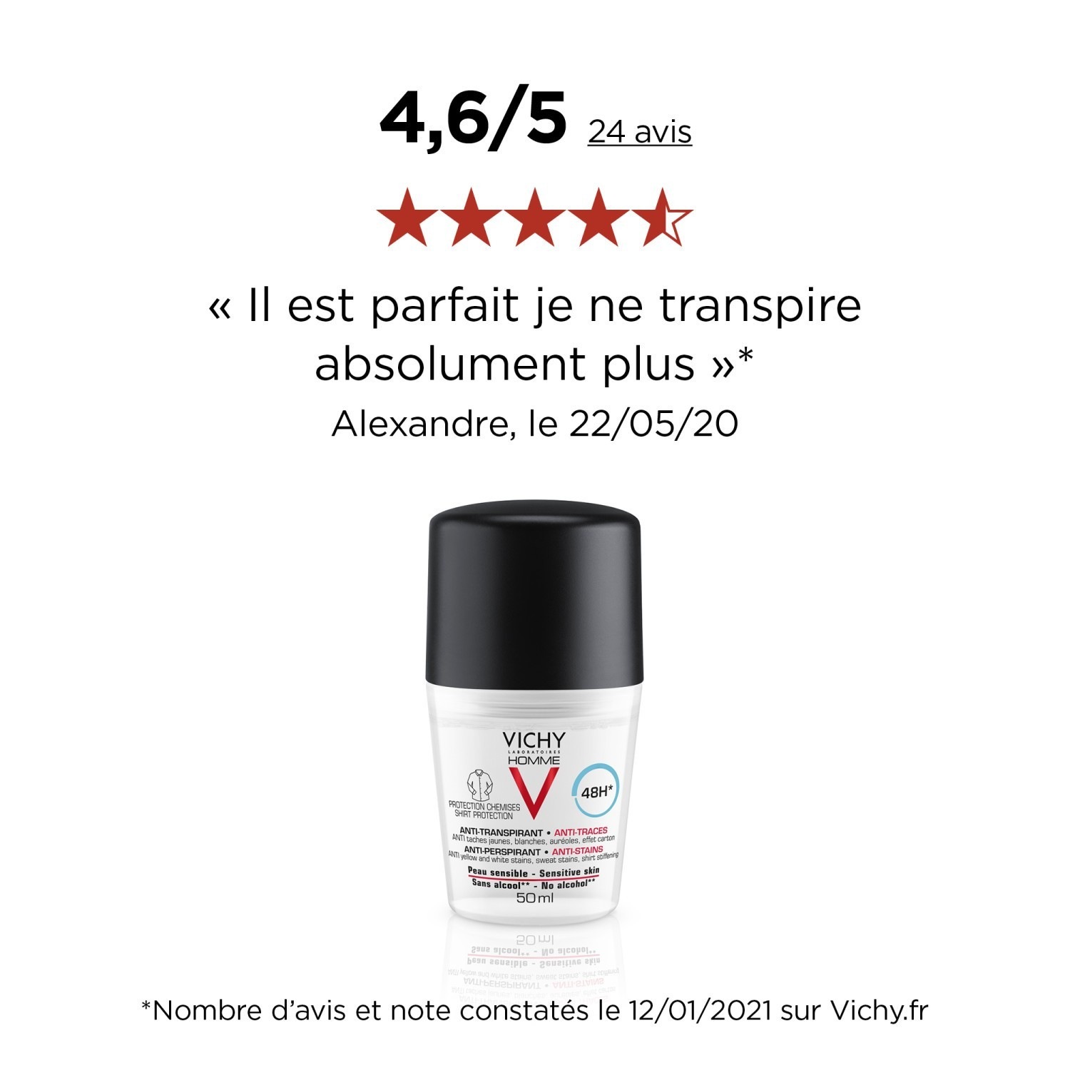 Vichy Vh anti transpirant bille anti trace 48h