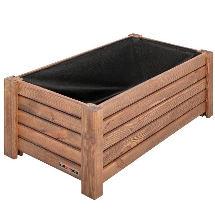 KOTARBAU Blumentopf aus Holz – 60 x 33 x 25 cm – Pflanzgefäß aus verkohlter Kiefer – Garten, Terrasse, Balkon – Braun