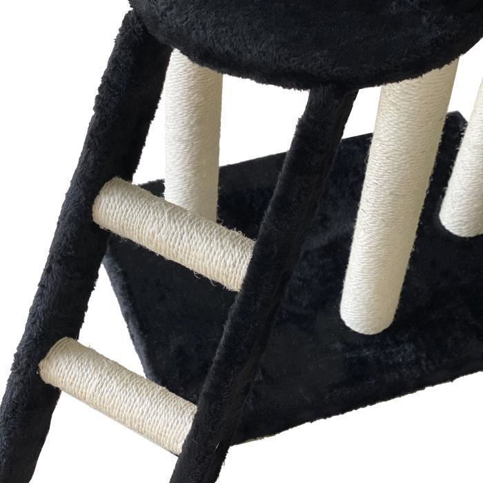 Árbol rascador JIPSY negro para gatos, 79 x 34 x 138 cm - 3 plataformas, 1 percha, 1 escondite, 1 escalera, postes rascadores