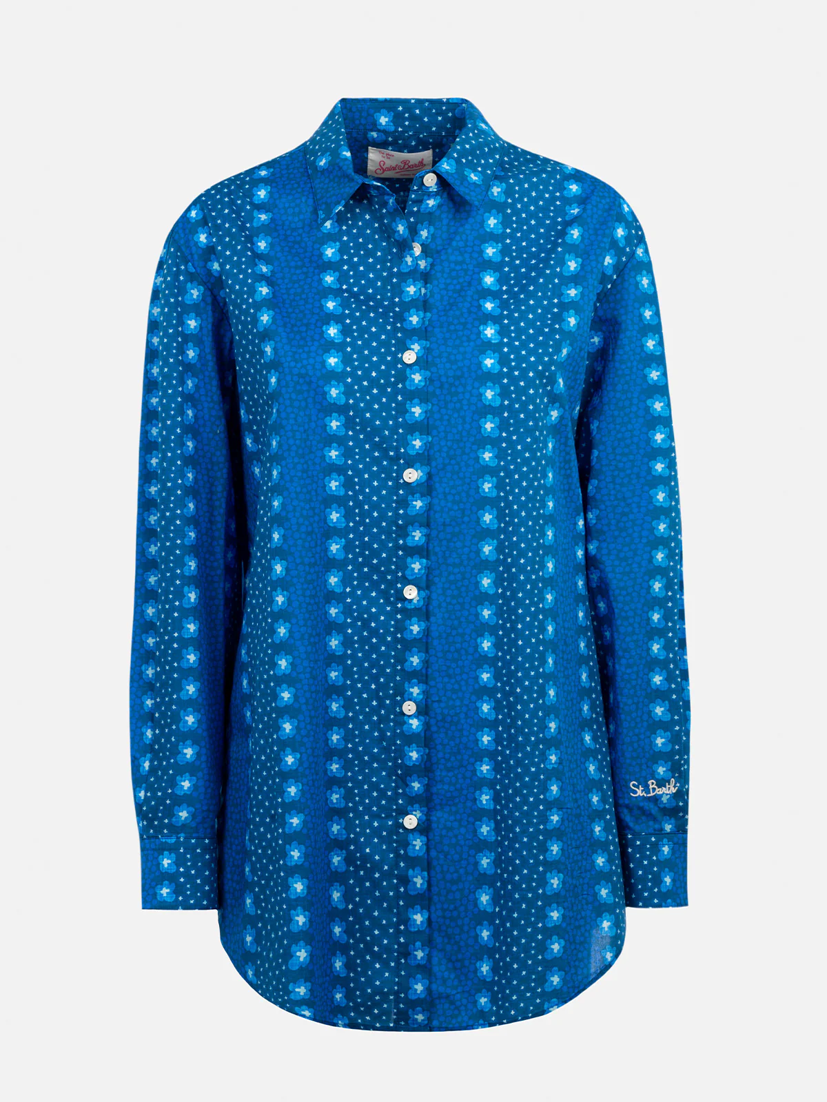 Brigitte katoenen damesblouse met indigo bloemenprint