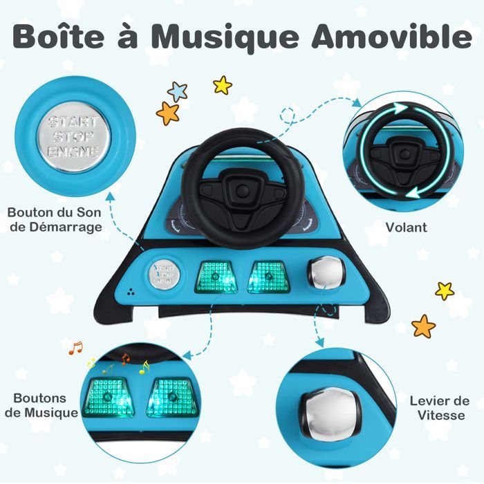 Andador plegable 6 en 1 para bebés COSTWAY - Diseño de avión - Altura ajustable - Caja de música con luces LED - Bandeja de alimentación - De 6 a 18 meses - Azul
