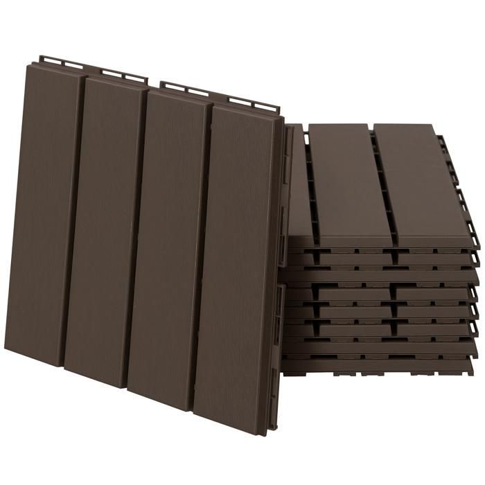 Baldosas para terraza Outsunny - juego de 9 baldosas entrelazadas con efecto madera color chocolate - plástico - 30x30cm - chocolate