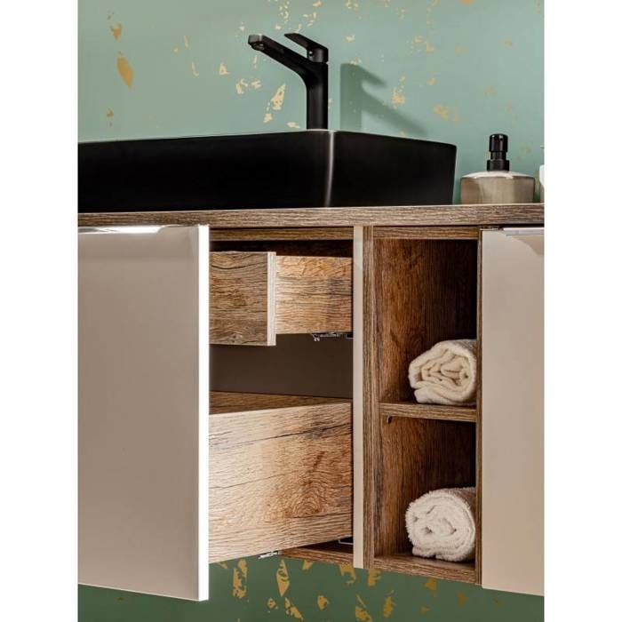 Conjunto de baño con lavabo doble de 180 cm + 6 módulos - Rosario Taupe