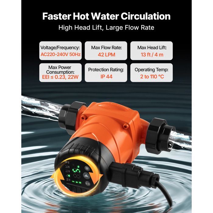 Pompa di circolazione acqua calda VEVOR - Prevalenza 4 m - Portata 42 l/min - Valvola di non ritorno - Impianto di riscaldamento domestico