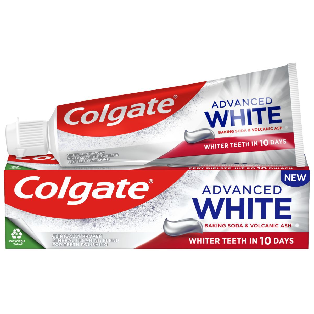 Lievito in polvere Colgate Advanced White e cenere vulcanica