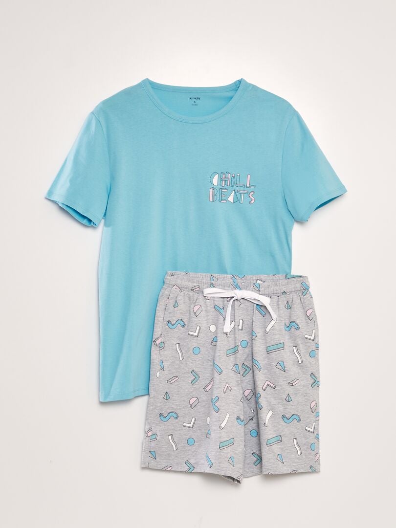 Conjunto de pijama com camiseta e shorts - 2 peças - CINZA