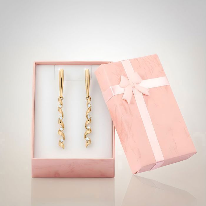 Boucles d’Oreilles - Pendantes - Femme - Torsadées - Zircons - Plaqué Or Jaune 750/1000 - 55 mm