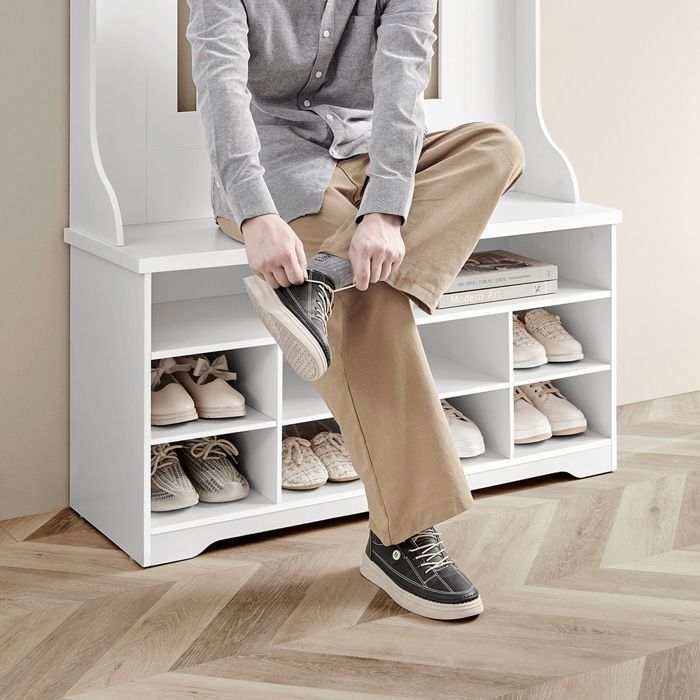VASAGLE Flurschrank – Eingangsmöbel mit Haken und verstellbarem Einlegeboden – Modern – Weiß