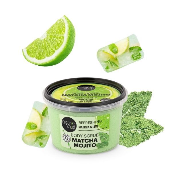 Organic Shop Matcha Mojito kūno šveitiklis su matcha ir laimu, 250 ml