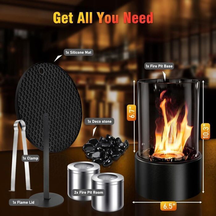 Chimenea redonda de bioetanol - MHY® - Autónoma - Combustión limpia - Portátil - Uso interior y exterior - Cristal templado