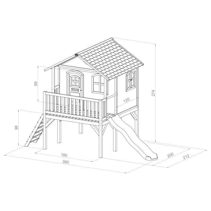 Casita de juegos infantil con tobogán - AXI - Sophie - Madera maciza - Gris - Para uso exterior