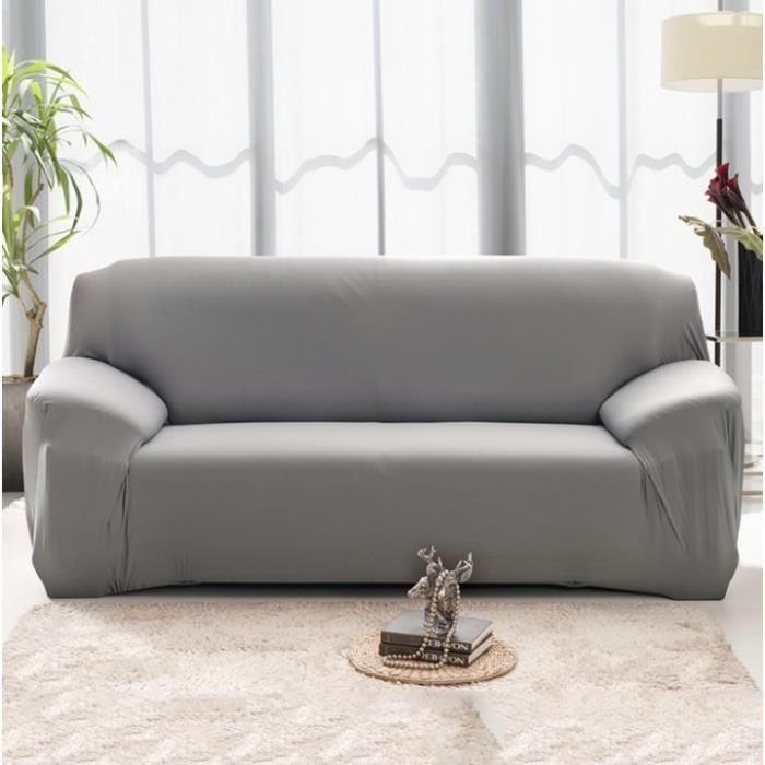 Funda para sofá de 3 plazas - MONDEER - Gris - Poliéster - Funda extraíble - Elástica