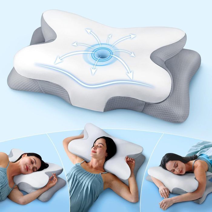 Almohada cervical ergonómica 2 en 1, almohada de espuma viscoelástica para el dolor de cuello y hombros.