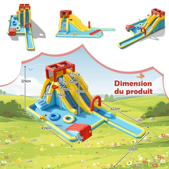 DREAMADE 7-in-1 Inflatable Castle for Children, Play Area with 680W Fan, Double Slides, Swimming Pool, Water Cannon, Wall