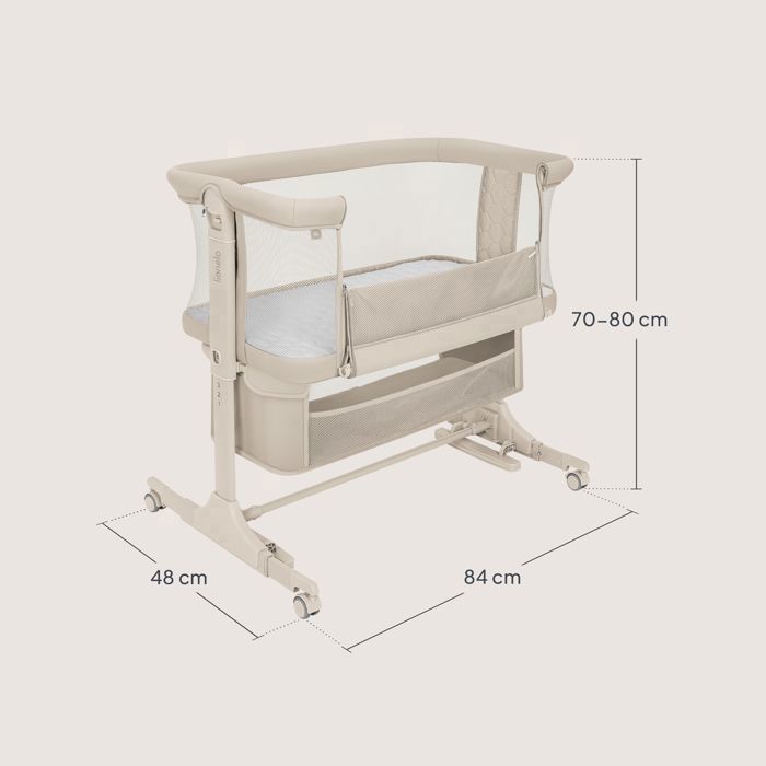 Lettino per neonati LIONELO Jodie 3 in 1 per co-sleeping - Regolabile in altezza e inclinazione - Materasso ad alta densità - Beige
