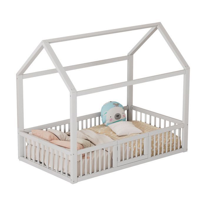 Letto a castello per bambini MODERNLUXE in legno massello - Bianco - 90x200 cm - Porta di sicurezza
