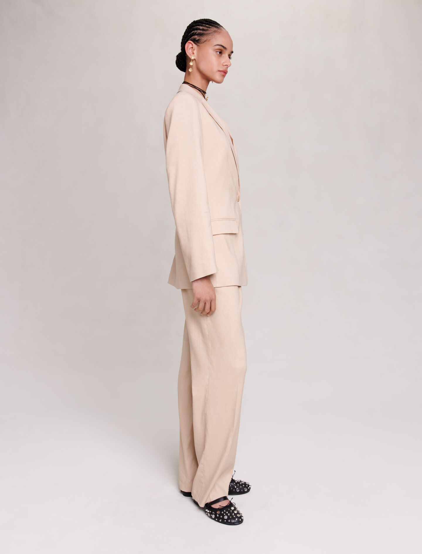 Beige linnenmix jas