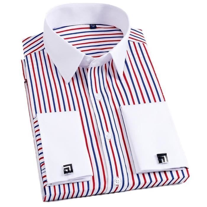 Camisa de vestir de manga larga para hombre, corte ajustado y rayas, con puños franceses.