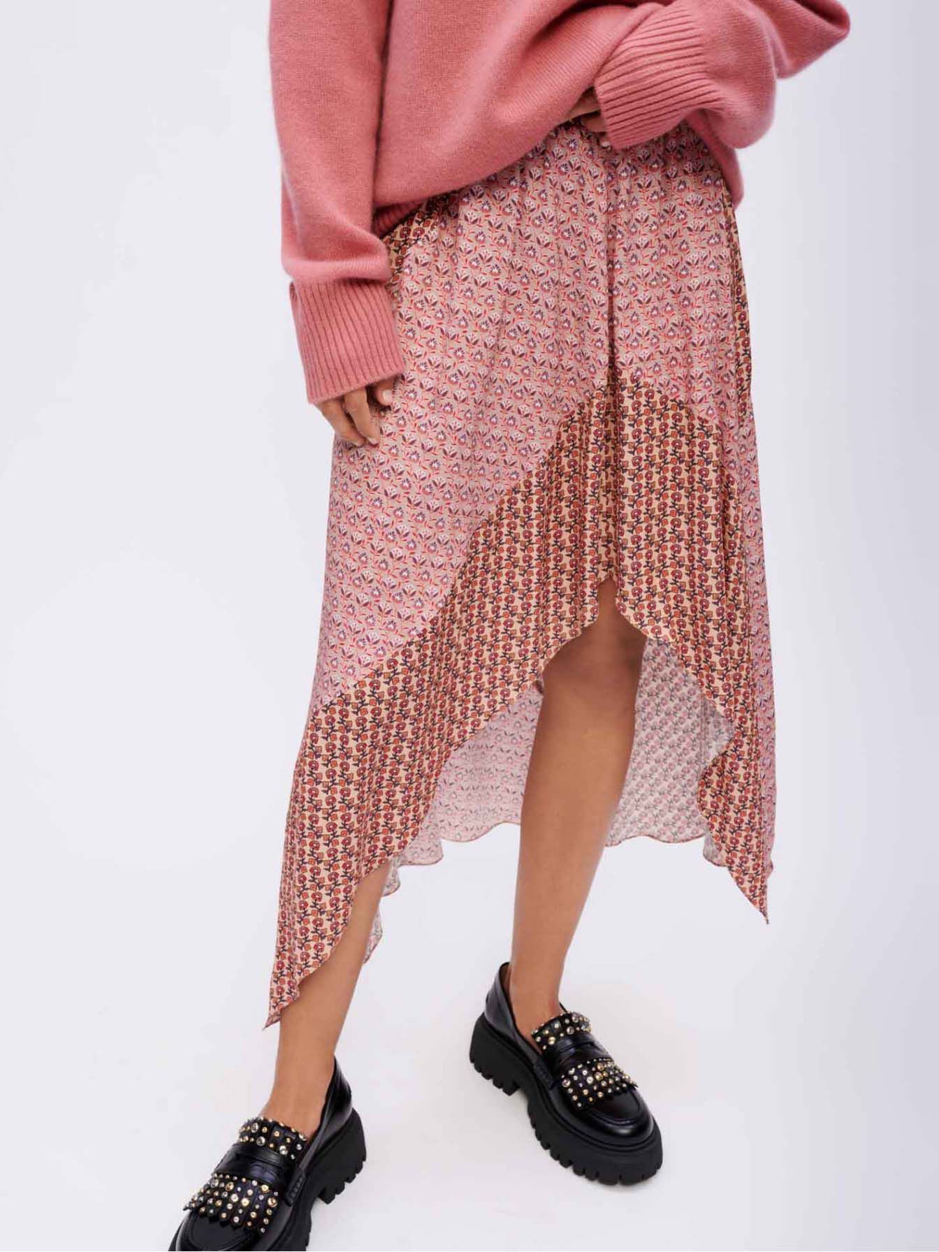 Asymmetrische rok met gemengde prints - Patch Fleur