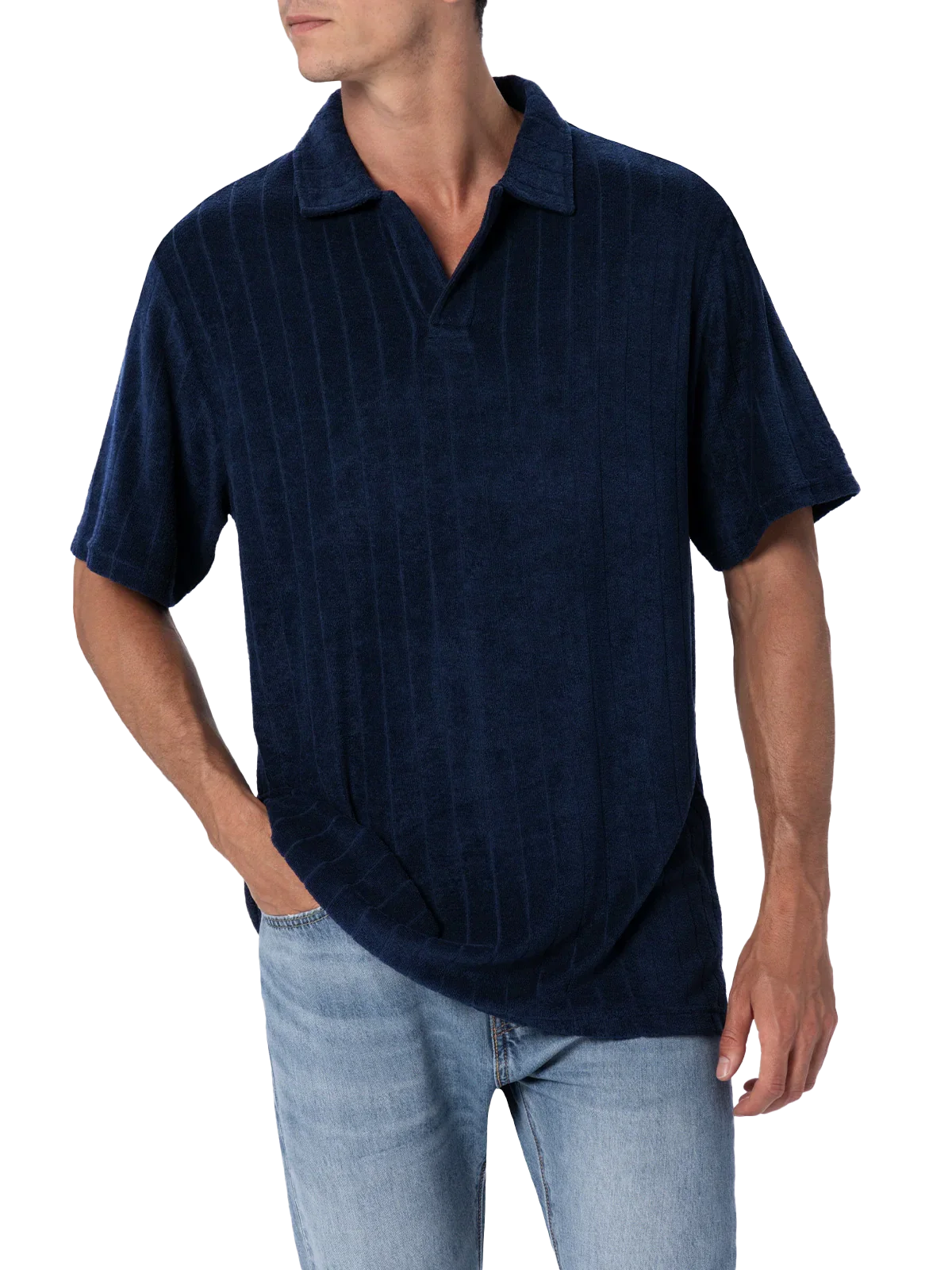 Jeremy herenpolo van geribbeld blauw badstof