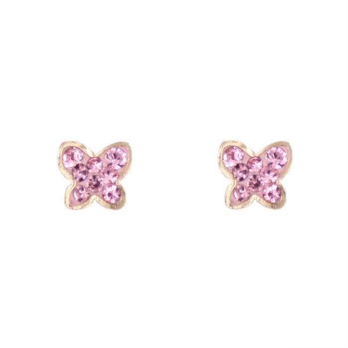 Pendientes de mariposa - Oro amarillo y cristales - Para niña