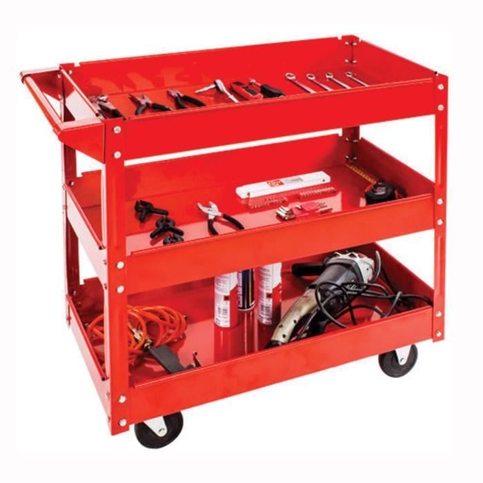 Workshop trolley with 3 shelves on wheels - DOMAC - Red