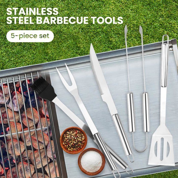 Juego de 5 utensilios para barbacoa, kit de herramientas de acero inoxidable para barbacoa, accesorio para barbacoa, utensilios para