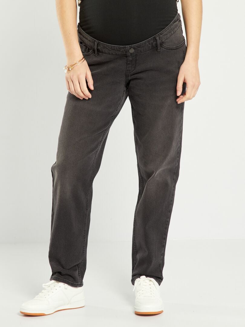 Calça jeans de maternidade elástica estilo mom jeans - PRETA