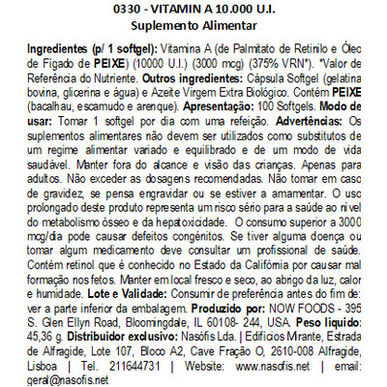 Now Vitamin A 10,000 Essential Nutrition A-vitamiinin antioksidanttikapselit 100 kapselia 100 kapselia