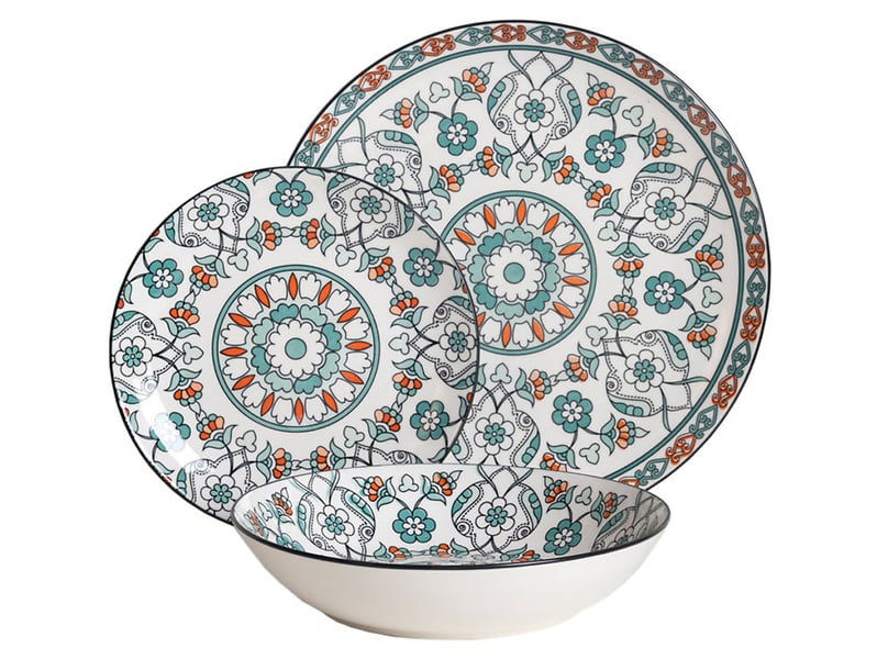 Komplet obiadowy 18 el. porcelanowy Porto turkusowy