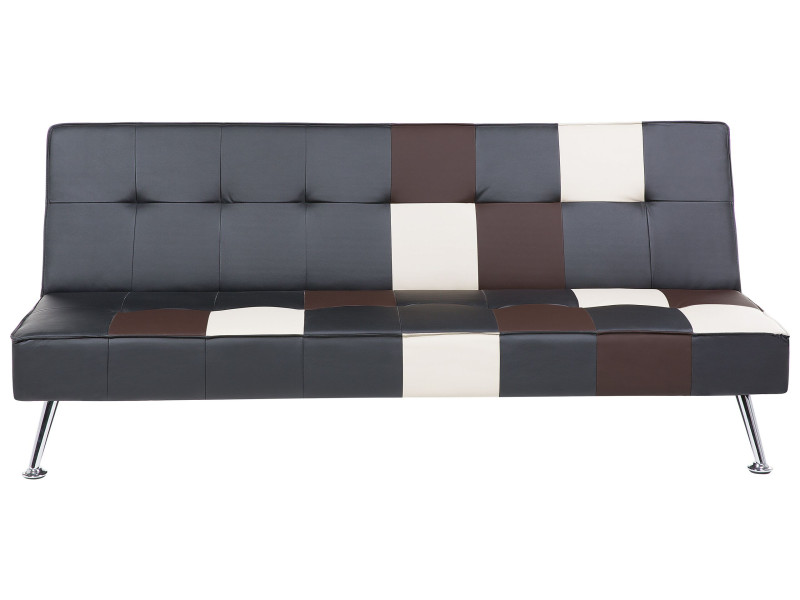 Sofa kanapa rozkładana ekoskóra czarna łaty