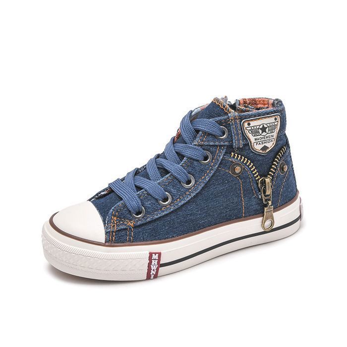 Kindersneakers van canvas met hoge schacht, lichtgewicht, ademend en antislip denim voor jongens en meisjes - Donkerblauw