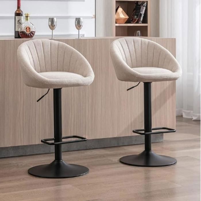 MIPAN - Juego de 2 taburetes de bar, sillas de bar de tela, ajustables, sillas altas de cocina con reposapiés, para bar/cocina, color beige.