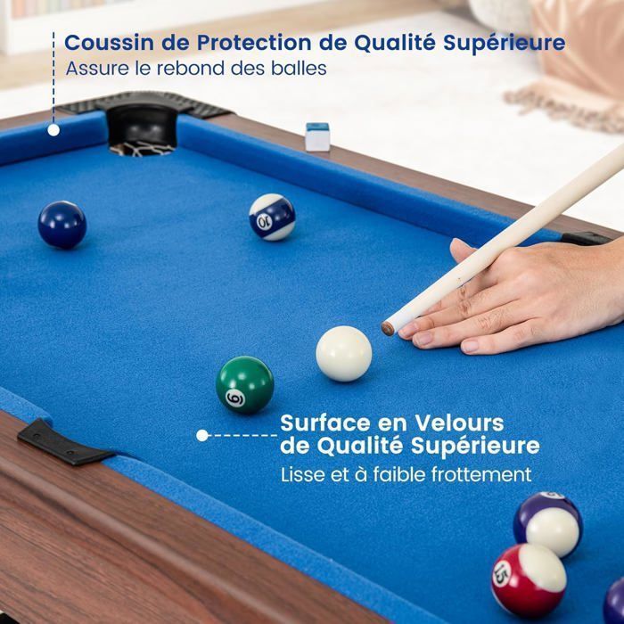 Mesa de billar compacta COSTWAY de 122 cm - 16 bolas - 2 tacos - Triángulo - Cepillo - 2 tizas - Superficie de terciopelo - Patas ajustables - Azul