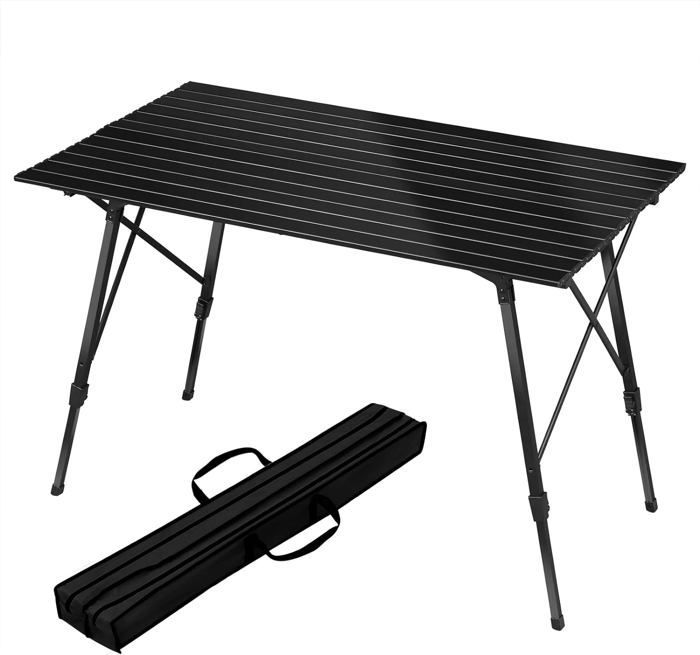 Mesa de camping plegable de aluminio WOLTU, altura regulable, mesa de picnic portátil, 120 x 68,5 cm, negra W0ETT0159