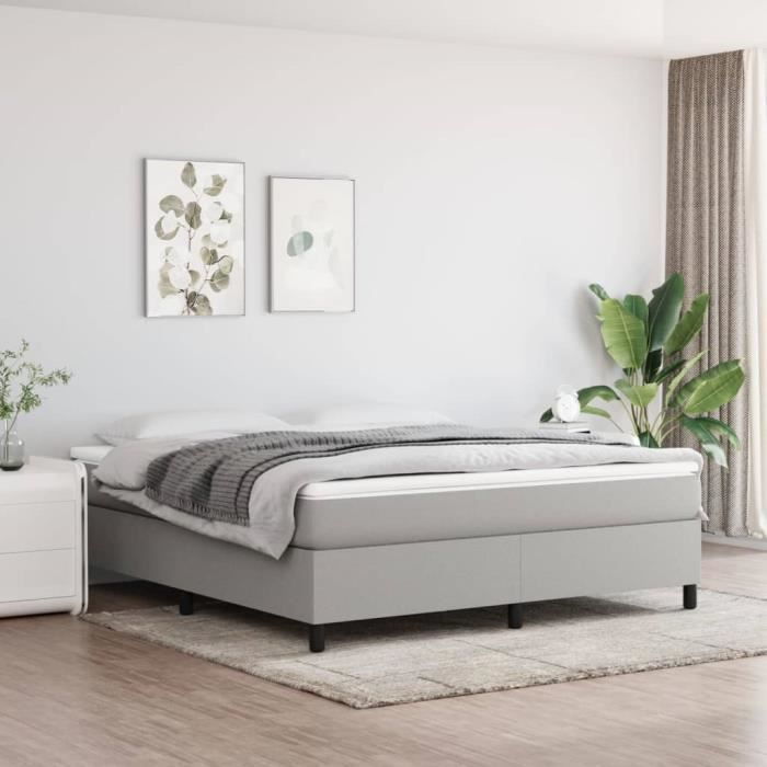 Sommier à ressorts de lit Gris clair 180x200 cm Tissu - FYDUN - A ressorts - Pieds de lit inclus