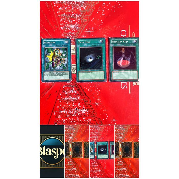 Set of 3 official Konami Yu-Gi-Oh! cards – Dark Hole – Exorcism – Red Medicina – Multilingual