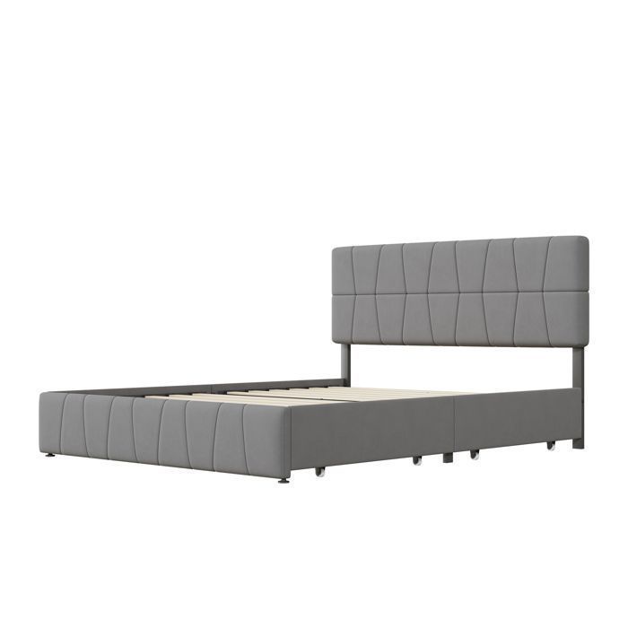 Cama de 160 x 200 cm con cabecero y somier de láminas, cama doble tapizada con almacenamiento, 4 cajones, estructura de cama de 160 x 200 cm con somier de láminas, terciopelo