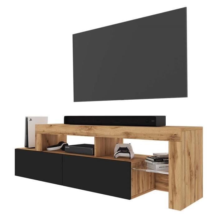 Mueble para TV - SELSEY - Asten - Roble Wotan - Negro - LED integrado