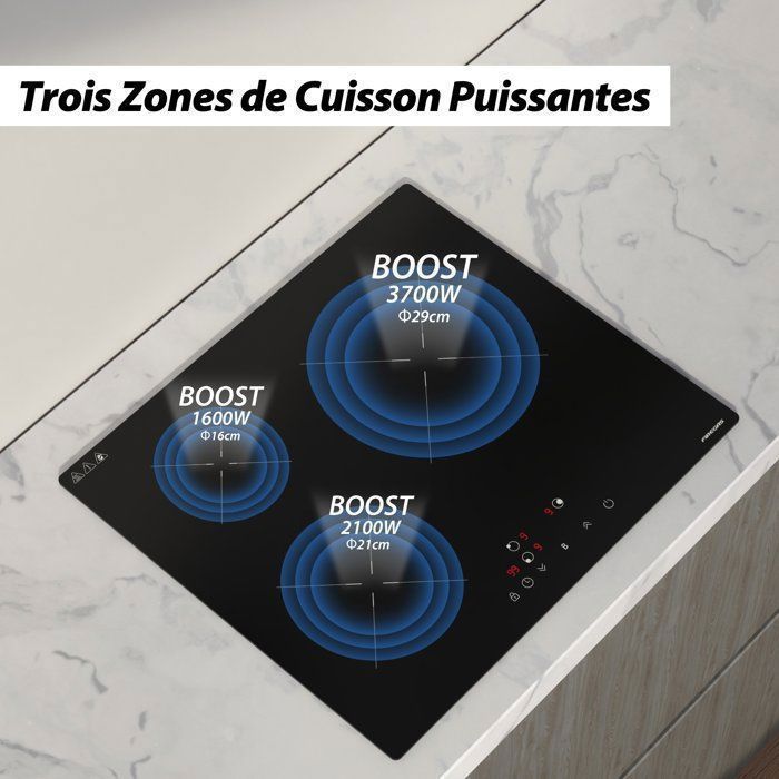 Plaque Induction FIREGAS 60 cm – 3 Foyers, 7400 W, Chauffage Rapide, Design Moderne, Haute Performance