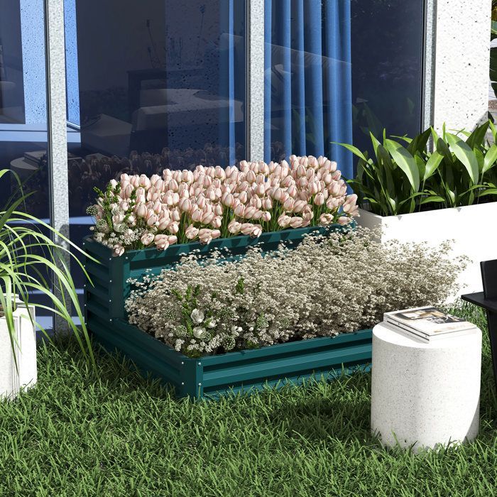 Aiuola rialzata - Outsunny - fondo aperto - 2 livelli - per erbe aromatiche, ortaggi, frutta e fiori - 120 x 101 x 58 cm - verde