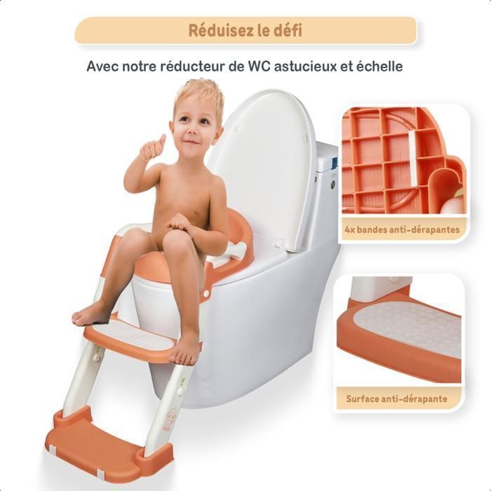 Twinky® Réducteur de Toilette Enfant avec Marche | Marron | Pliable & Réglable | Antidérapant | Confort Moelleux | Propreté Facile
