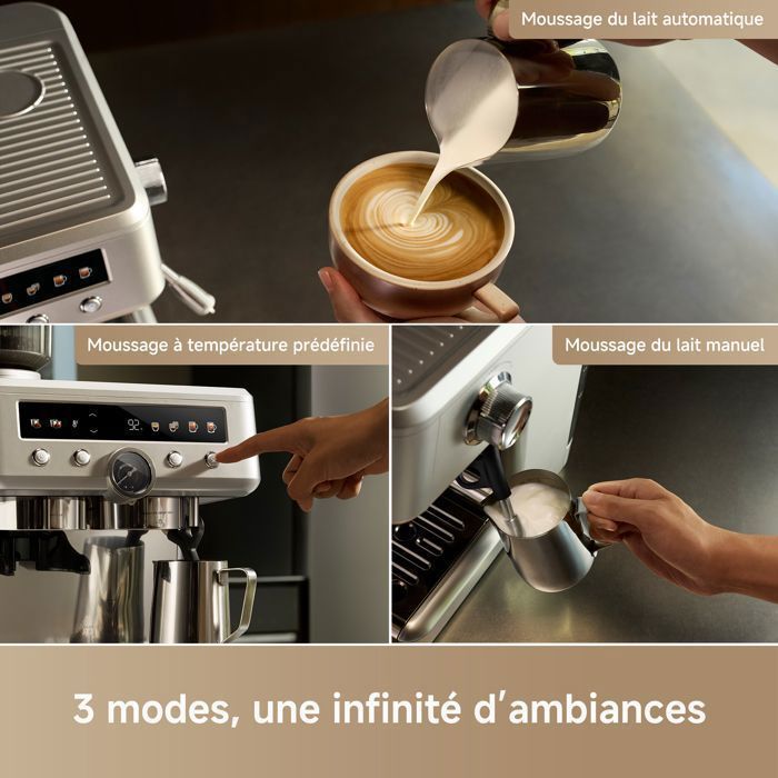 MOVA S20 Pro – Cafetera espresso con molinillo integrado, presión de 20 bares, doble caldera y espumador de leche, color plata.