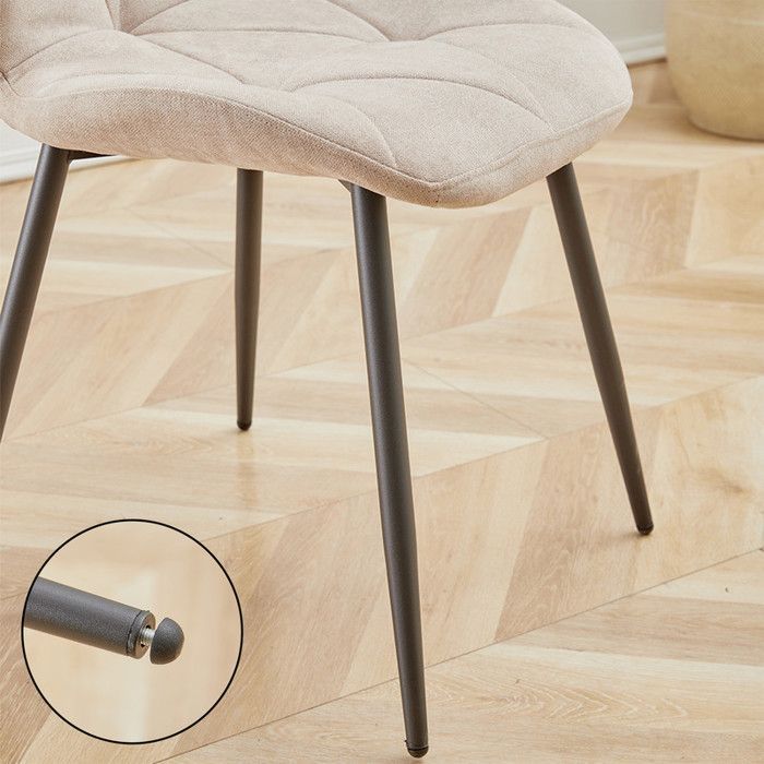 Lot de 4 chaises - DOWISDOLY - Chaise de salle à manger en lin vintage - Beige - Pieds en métal - Ergonomique