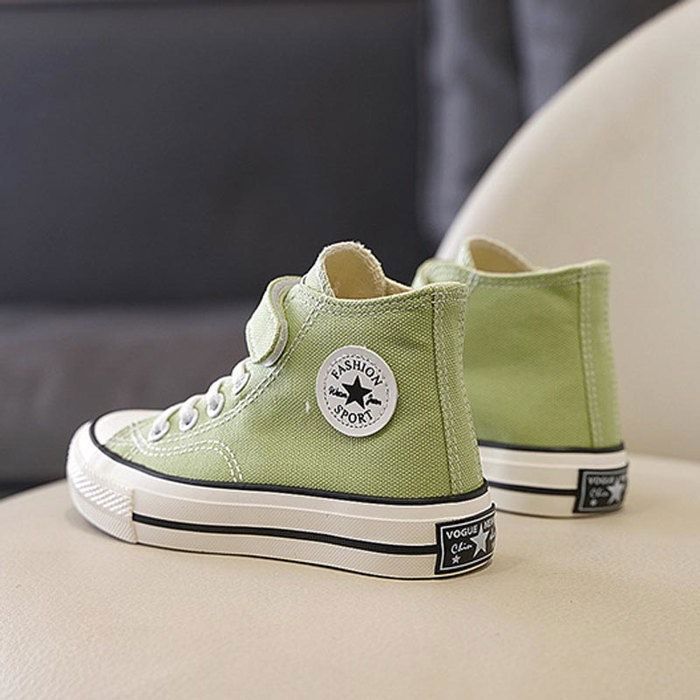 Baskets Toile Mixte Enfant Haute Chaussures Léger Respirante Antidérapant Pour Garcon et Fille - Vert